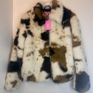 Edikted Faux Fur Teddy Jacket - Brown and Cream Women’s Size XS